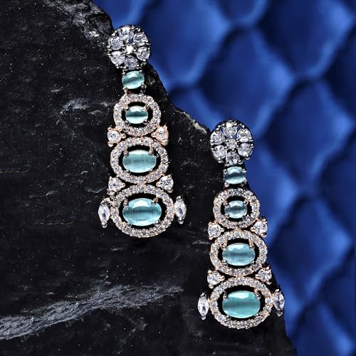 Rhodium-Plated American Diamond Studded Drop Earrings